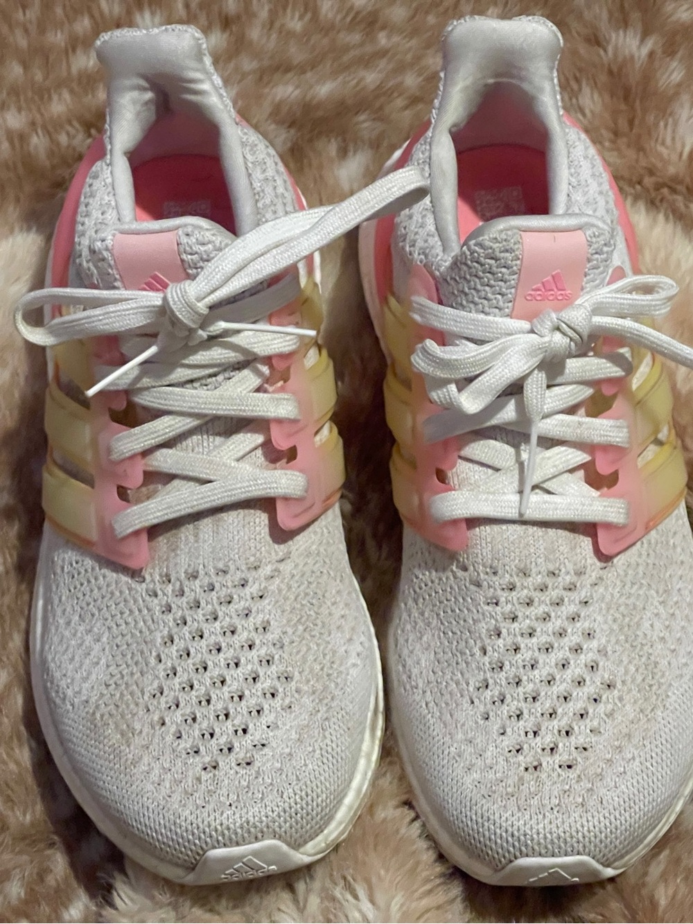 adidas Cream Knit Sneakers with Pink & Yellow Cage